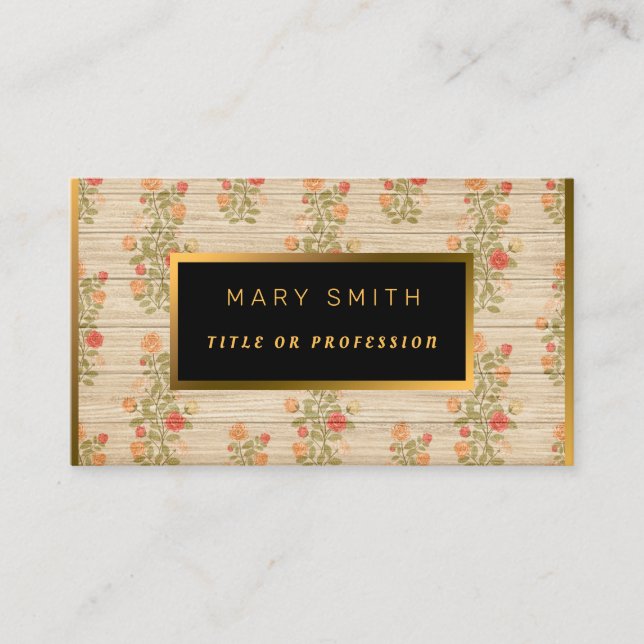 Tarjeta De Visita Floral on Wood Gold Personalizar Profesional Moder (Anverso)