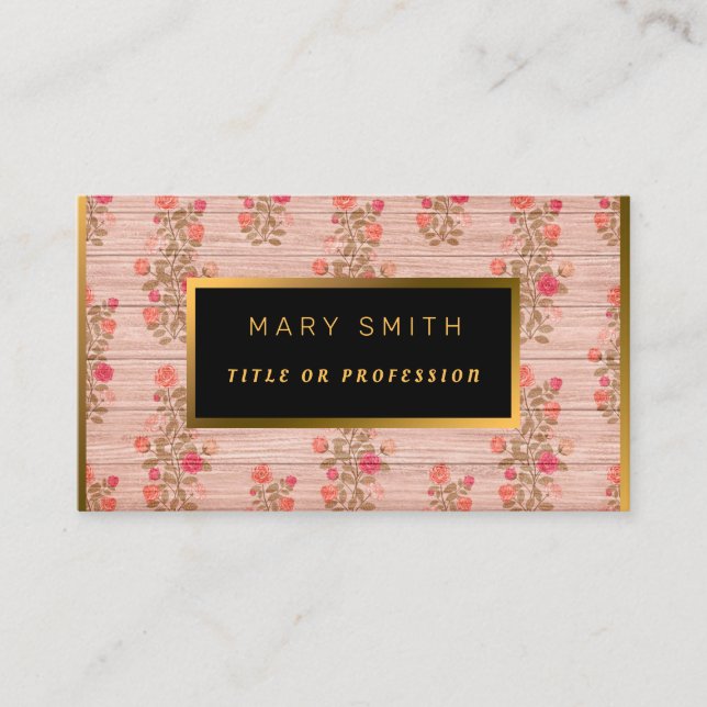 Tarjeta De Visita Floral on Wood Gold Personalizar Profesional Moder (Anverso)
