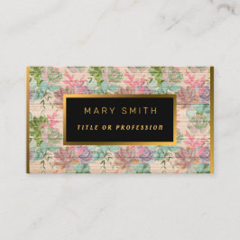 Tarjeta De Visita Floral on Wood Gold Personalizar Profesional Moder