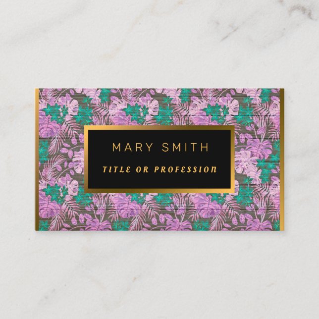Tarjeta De Visita Floral on Wood Gold Personalizar Profesional Moder (Anverso)