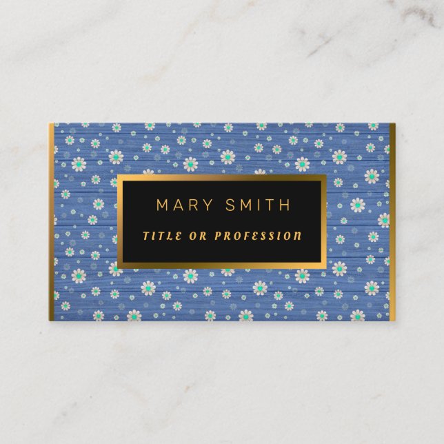 Tarjeta De Visita Floral on Wood Gold Personalizar Profesional Moder (Anverso)