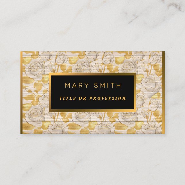 Tarjeta De Visita Floral on Wood Gold Personalizar Profesional Moder (Anverso)