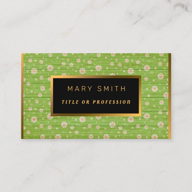 Tarjeta De Visita Floral on Wood Gold Personalizar Profesional Moder (Anverso)