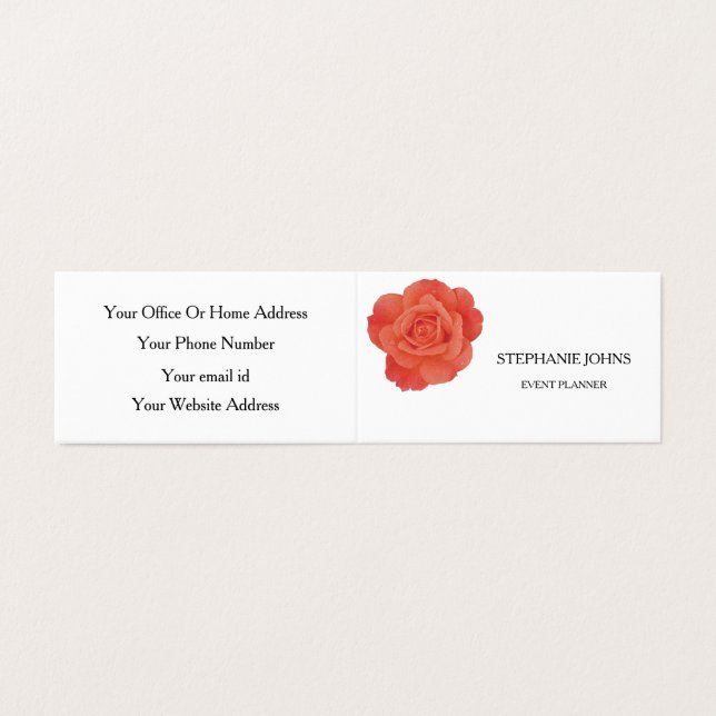 Tarjeta De Visita Floral Orange Rose Wedding White Event Planner (Exterior desplegado)