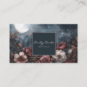Tarjeta De Visita Floral Oscura y Melancólica Noche Estrellada Luna 