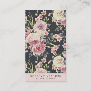 Tarjeta De Visita Floral Oscuro Vintage en Negro   Vertical