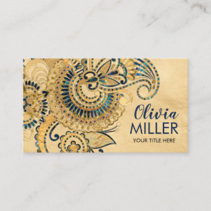 Tarjeta De Visita Floral Paisley Ornament Abalone y Oro