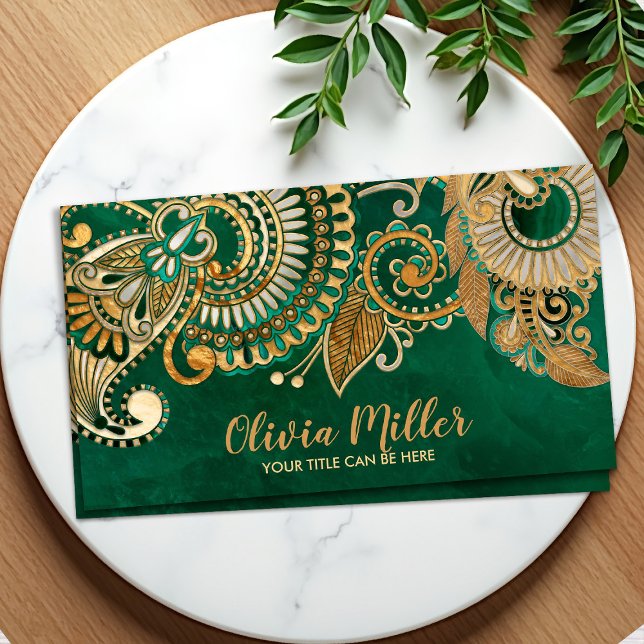 Tarjeta De Visita Floral Paisley Ornamite Malachite y Oro (Subido por el creador)