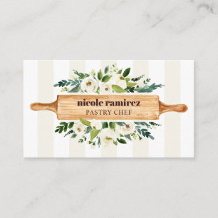 Tarjeta De Visita Floral Panadería Rolling Pin Patisserie beige a ra