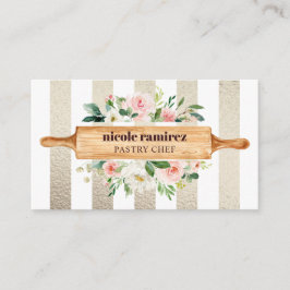 Tarjeta De Visita Floral Panadería Rolling Pin Patisserie GOLD