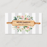 Floral Panadería Rolling Pin Patisserie gris a ray
