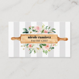 Tarjeta De Visita Floral Panadería Rolling Pin Redes sociales de pas
