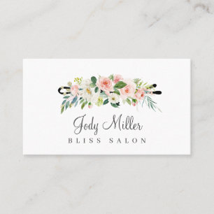 Tarjeta De Visita Floral Pastel Blanco Rosa Bobby Pin Hair Salon