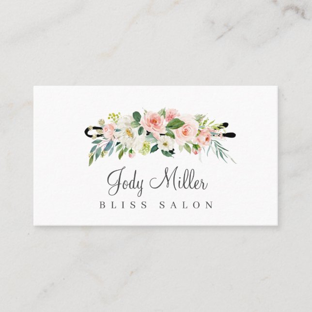Tarjeta De Visita Floral Pastel Blanco Rosa Bobby Pin Hair Salon (Anverso)