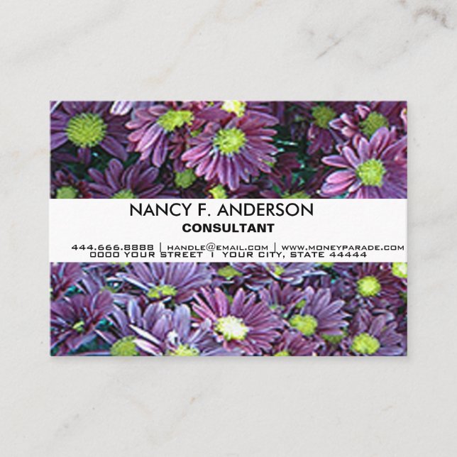 Tarjeta De Visita Floral personalizada de Boho negro y púrpura (Anverso)
