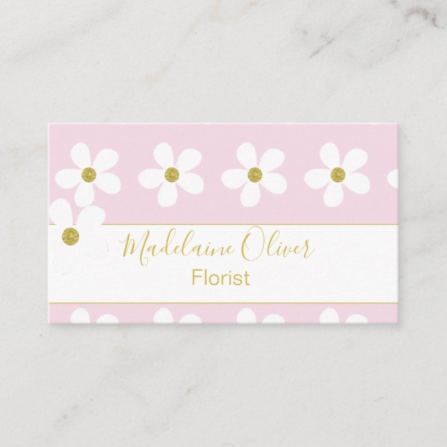 Tarjeta De Visita Floral Pink White Daisy Florisy Profesional (Anverso)