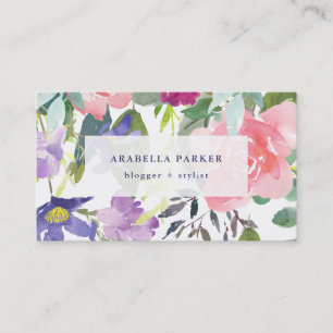 Tarjeta De Visita Floral pintada a mano  Acuarela de moda