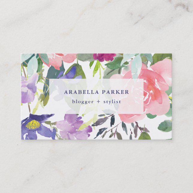 Tarjeta De Visita Floral pintada a mano| Acuarela de moda (Anverso)