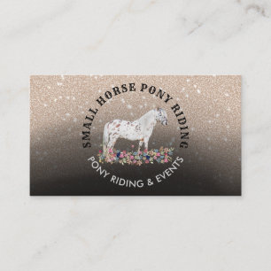 Tarjeta De Visita Floral Pony Equestrian Trainer Horse negro