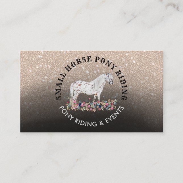 Tarjeta De Visita Floral Pony Equestrian Trainer Horse negro (Anverso)