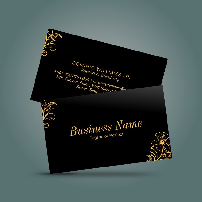 Tarjeta de visita floral premium - negro | DP7 (floral elegant floral flower design premium looking best business card custom template )
