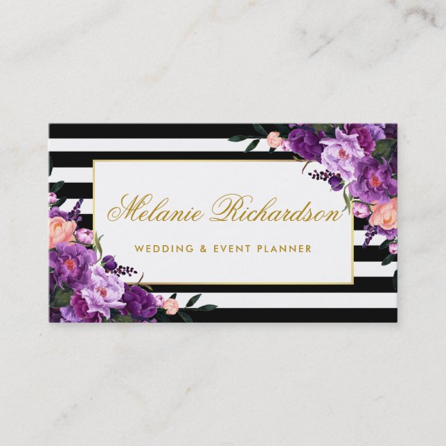 Tarjeta De Visita Floral Purple Ultra Violet Gold Stried (Anverso)