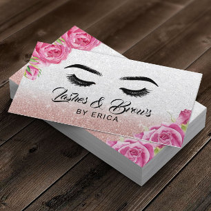 Tarjeta De Visita Floral Purpurina plateada con colillas y brotes de