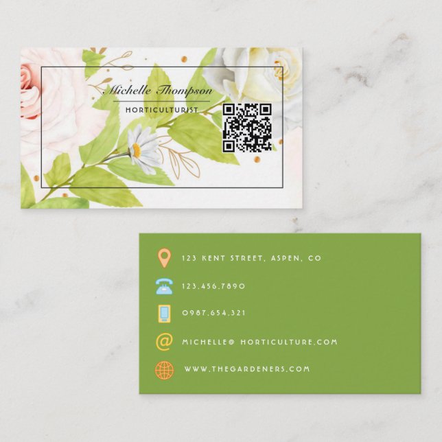 Tarjeta de visita Floral QR Code (Anverso / Reverso)
