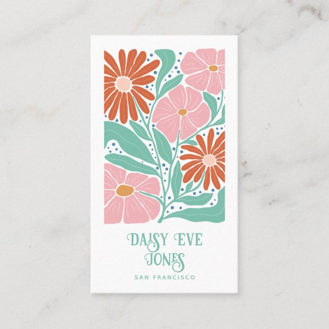 Tarjeta de visita floral Retro Boho (Anverso)