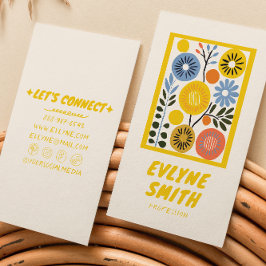 Tarjeta De Visita Floral retro con negrita amarilla dibujada a mano