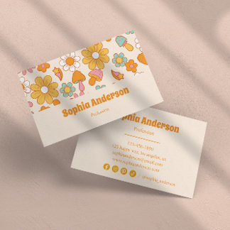 Tarjeta De Visita Floral retro y hongo lindo boho