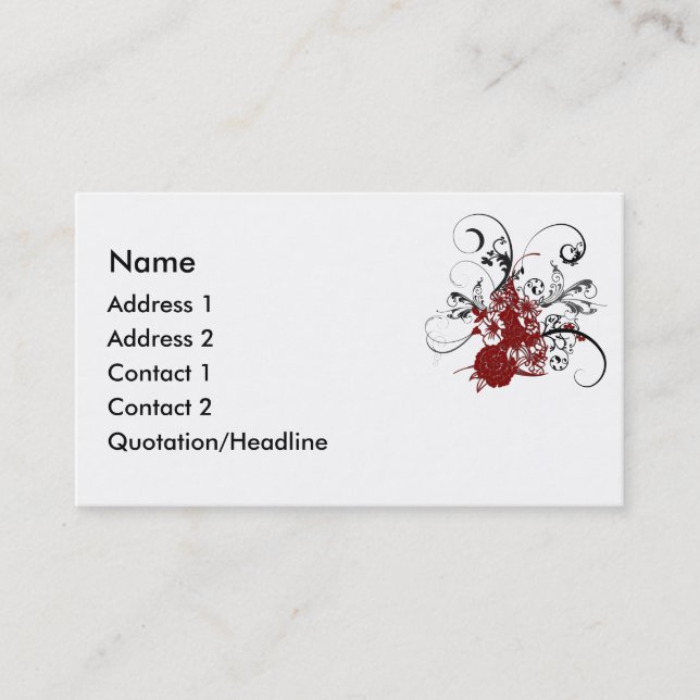 Tarjeta de visita floral roja del remolino del (Anverso)