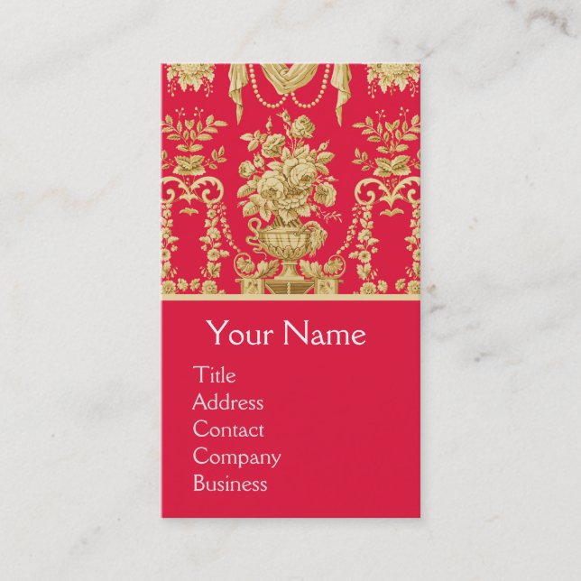 TARJETA DE VISITA FLORAL ROJA ROJA REAL DE VINTAGE, VASOS DE FLORES, (Anverso)