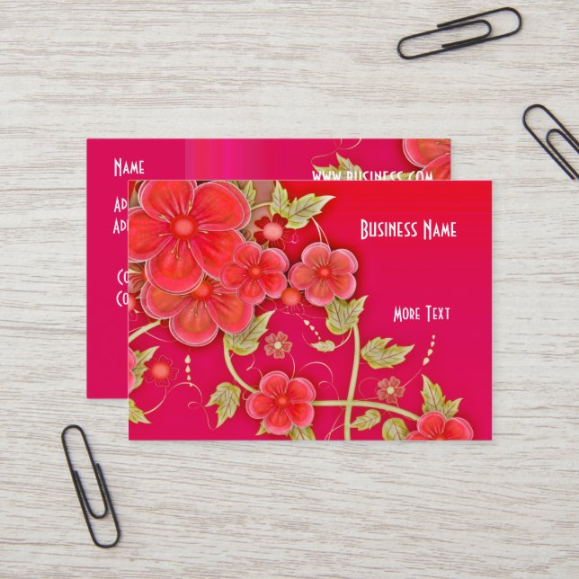 Tarjeta de visita Floral roja rosa (Anverso/Reverso In Situ)