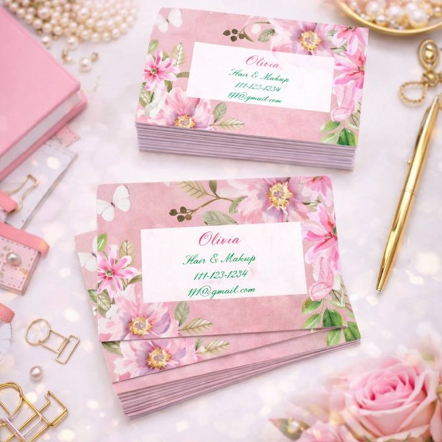 tarjeta de visita floral rosa (Subido por el creador)