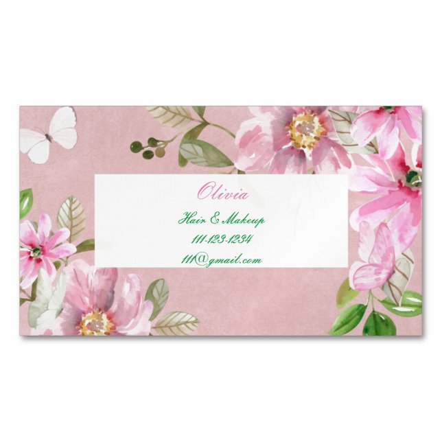 tarjeta de visita floral rosa (Anverso)