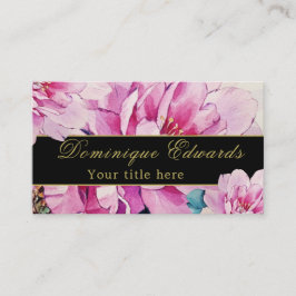 Tarjeta De Visita Floral rosa elegante profesional de oro