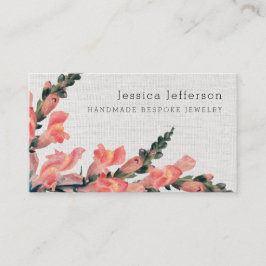 Tarjeta De Visita Floral Rosa Faux Linen Textura Delicada Moderna