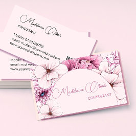 Tarjeta De Visita Floral Rosa Moderno Elegante Feminine QR Code Gold