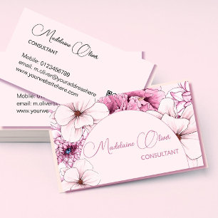 Tarjeta De Visita Floral Rosa Moderno Elegante Feminine QR Code Gold