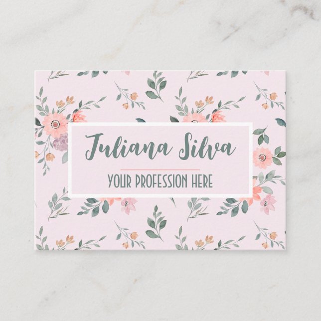 Tarjeta De Visita Floral rosa y crema (Anverso)