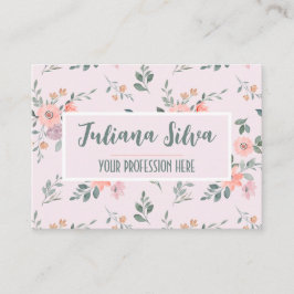 Tarjeta De Visita Floral rosa y crema con QR