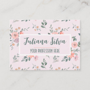 Tarjeta De Visita Floral rosa y crema con QR