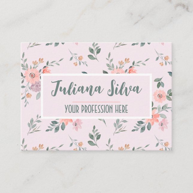 Tarjeta De Visita Floral rosa y crema con QR (Anverso)