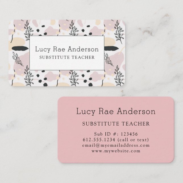 Tarjeta De Visita Floral rosa y gris moderno (Anverso / Reverso)