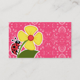 Tarjeta De Visita Floral rosado; Mariquita