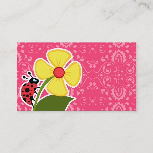 Tarjeta De Visita Floral rosado; Mariquita (Anverso)