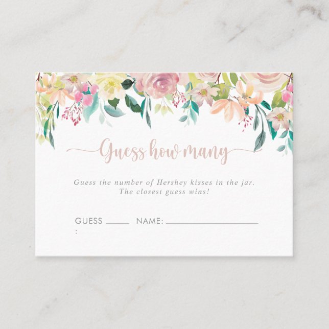 Tarjeta De Visita Floral Rose Gold Guess How Many Game Card (Anverso)