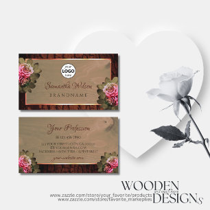 Tarjeta De Visita Floral Roses rosas rosadas Rústico Logotipo de gra