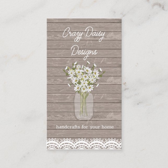 Tarjeta De Visita Floral Rustica Mason Jar Wood (Anverso)